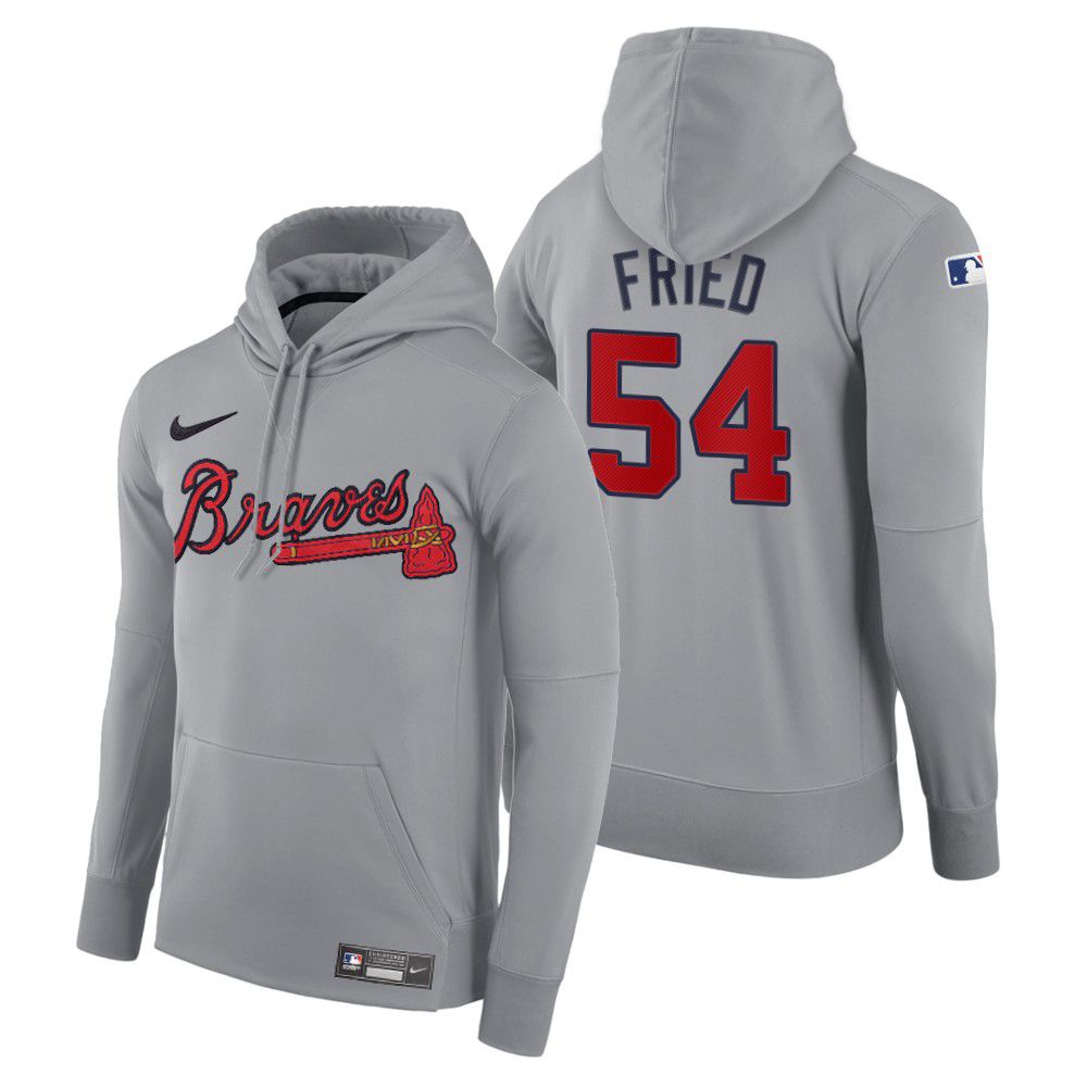 Men Atlanta Braves #54 Fried gray road hoodie 2021 MLB Nike Jerseys